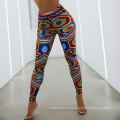 Colorful geometric patterns print gym fitness high waist yoga pants tights women